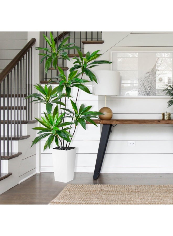 MirageBotanics Nordic Home Living Room Office 5ft Artificial Plant Decoration Fake Loose Tail Dracaena Artificial Plantain Tree Potted Artificial Tree Artificial Green Plant (Include White Tall Planter) - Image 2